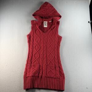Triple Five Soul Womens Red Cable Knit Hooded Sweater Vest Sleeveless Y2K XS
